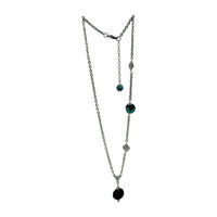 Midnight Blue Golem Pendant Asymmetrical Necklace with Silver Beads - Creative Jewelry by Marcia - Asymmetrical Jewelry - Timeless Jewelry